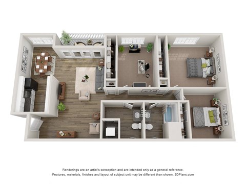 Floor plan for 3 beds, 2 baths, 1185 sqft